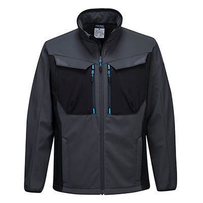 T750 - Chaqueta Softshell WX3, Gris oscuro/Negro con detalles azules